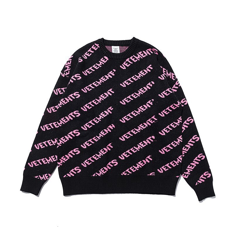 Vetement Sweaters Mens Designer Pullover VTM Full Print Letter Y2k Harajuku Loose Sweater Round Neck Unisex Casual Trendy Brand Vetmen Sweater D3f