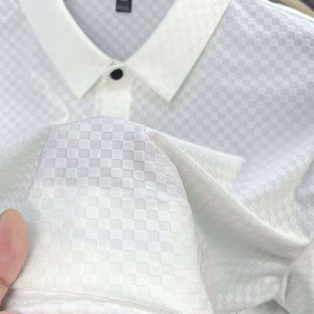 Summer New Ice Silk Short Thin Breathable High-End Feel Turn-Down Collar Half Sleeve Fashion Business Men's T-Shirt