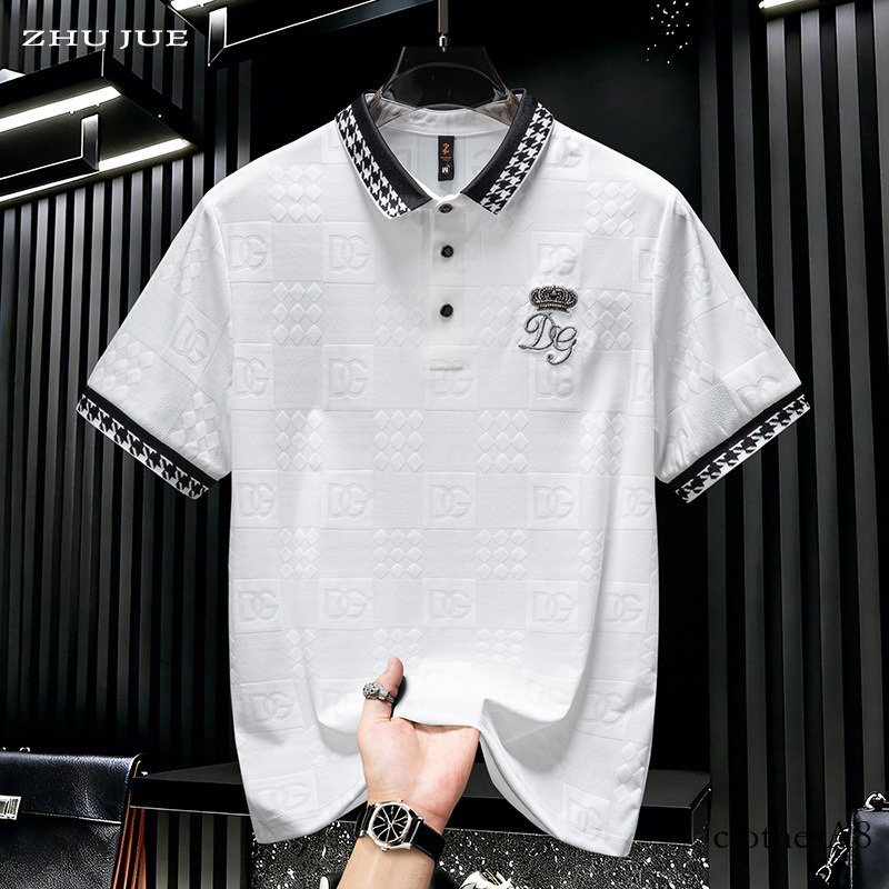 European men's fashion: High-end embroidered short-sleeve polo shirt for men, 2026 new summer jacquard casual half-sleeve T-shirt