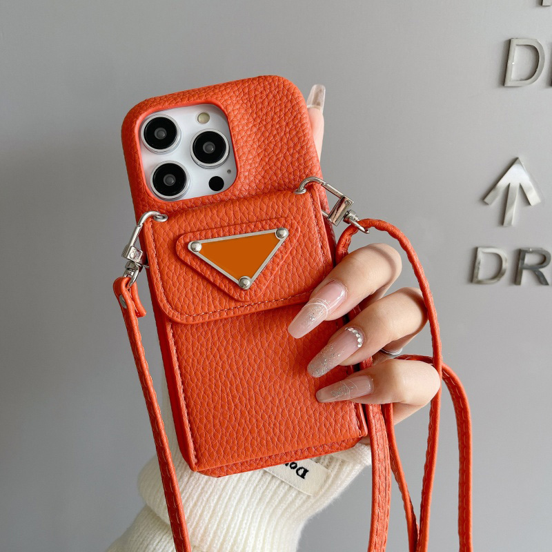 Luxury Fashion Hand Shell Phone Cases for iphone 17 Series 16 15 13 12 Pro Max 11 Designer Litchi-pattern Leather Cellphone Case with Straps-image-704801151