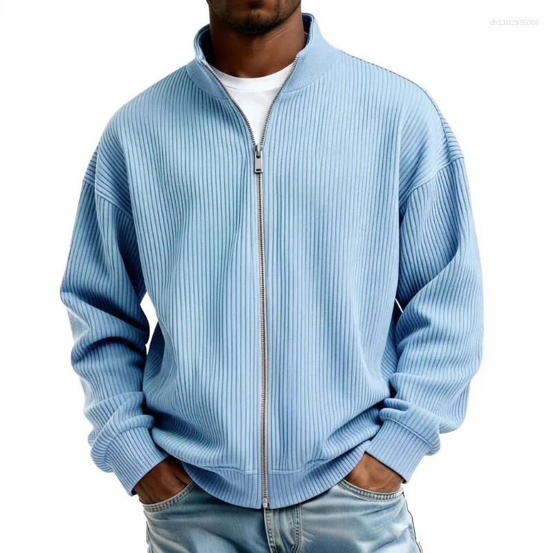 Men's Hoodies Mens Autumn Winter Full Zipper Semi Turtleneck Thick Needle Knit Sweater Jacket
