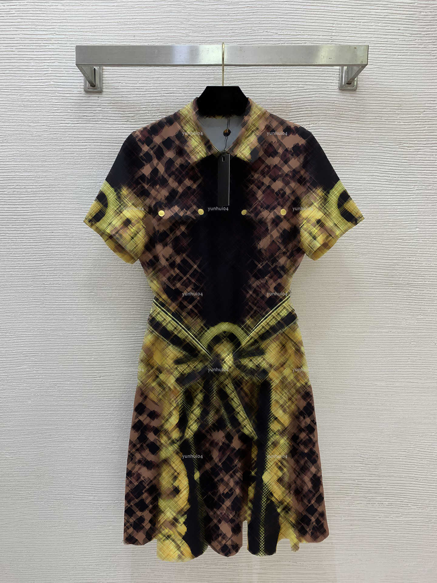 Popular lapel women dress Summer lady dresses women designer clothes short sleeved shirt skirt with belt A1156X01N043-image-1104983850