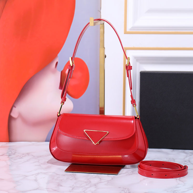 Red Bag Designer Shoulder Bag Retro Glossy Leather Crossbody Bag High-Quality Women's Handbag Multifunctional Underarm Bag Triangular Shoulder