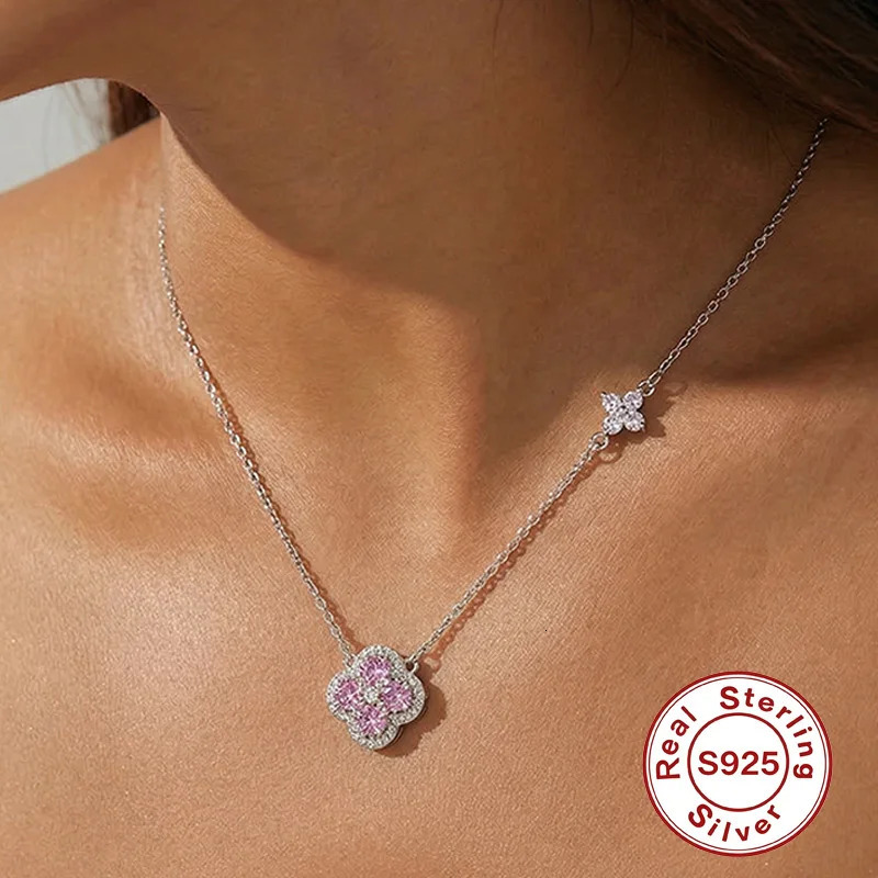 925 Sterling Silver Lucky Four-leaf Clover Pendant Necklace For Women Choker Chain Wedding Party mothers day Jewelry Gift 260506
