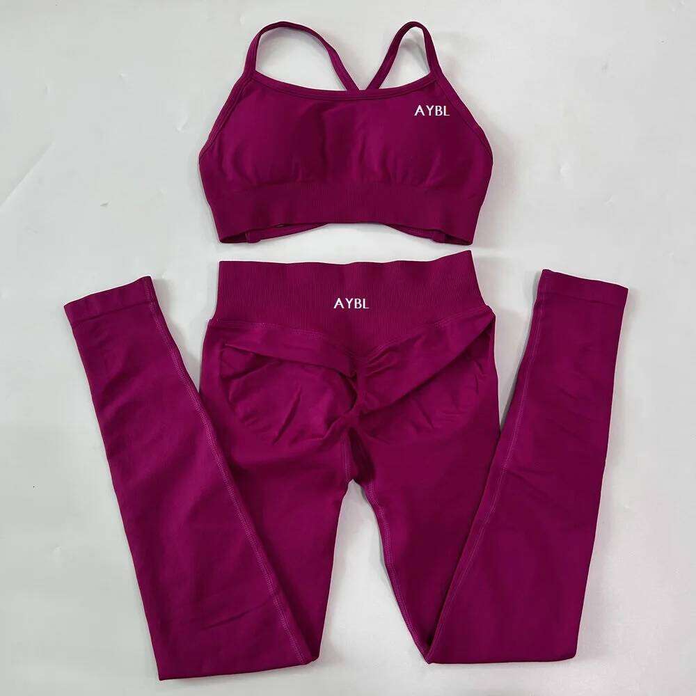 2026 New AYBL Seamless Yoga outdoor 2 Pieces Women Workout Set Scrunch Leggings Backless Sports Bra Fitness Top Gym Pants Clothes 26L0506 Free Shipp
