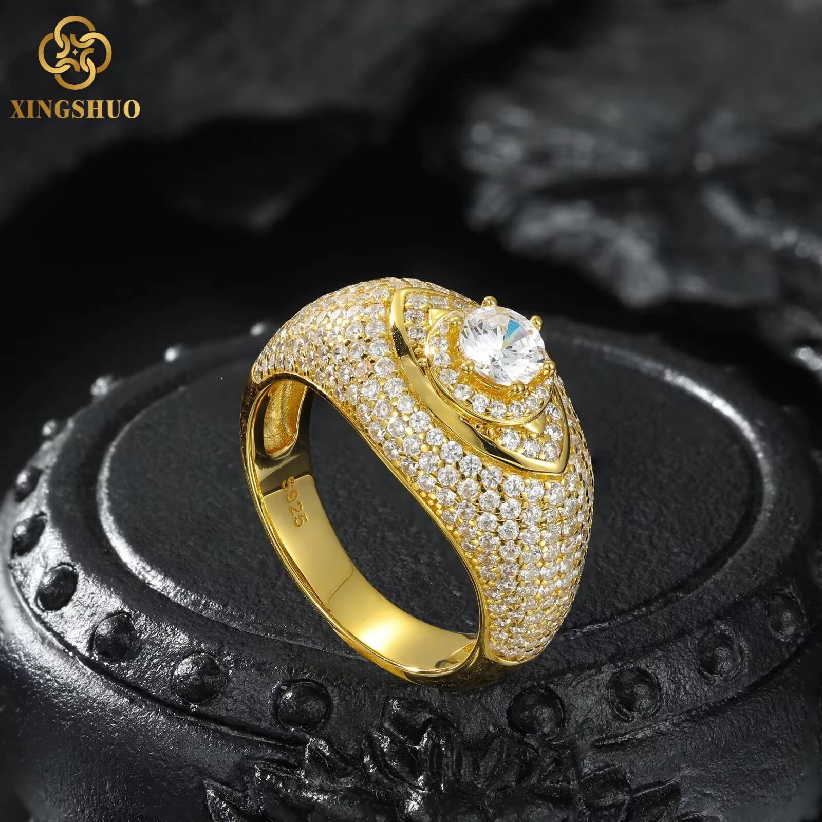 Xs Luxury Handmade Hop Jewelry Mens 18k Gold Plated 925 Sterling Silver Vvs Moissanite Ring With Eye