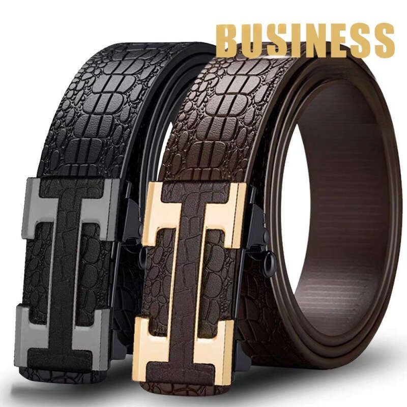 Exclusive High-End Men's Toothless Automatic Buckle Genuine Leather Pure Cowhide Casual Business Belt Vintage Style Y2k Fashion Personality