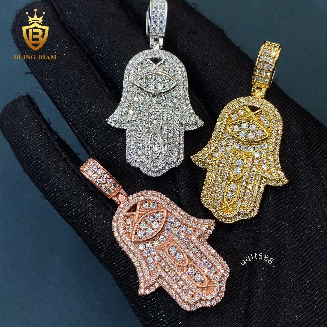Iced Fatima Hand 925 Sterling Silver Baguette Cut Moissanite HipHop Jewelry GRA Certified Moissanite Pendant Pass Diamond Tester