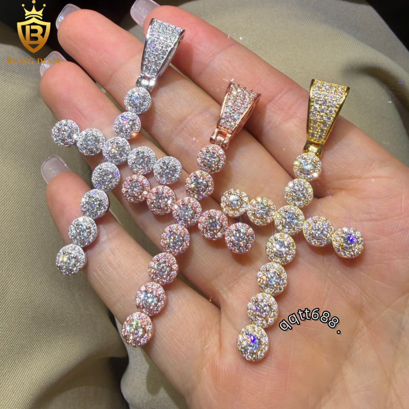 Hot Sale HipHop 925 Sterling Silver Moissanite Pendant Iced Out VVS1 Moissanite Pendant Cross Pendant Pendants Mens with GRA