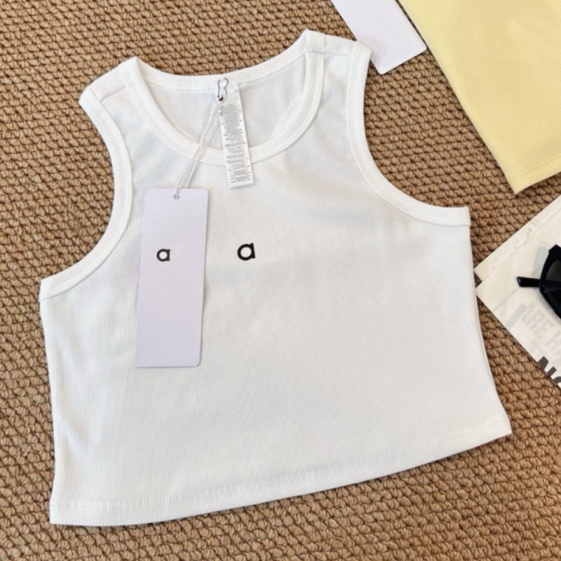 T-shirt femme Designer Yoga Lettre Gilet Sports d'été sexy dos nu licou Manches courtes à la mode Chemise en pur coton