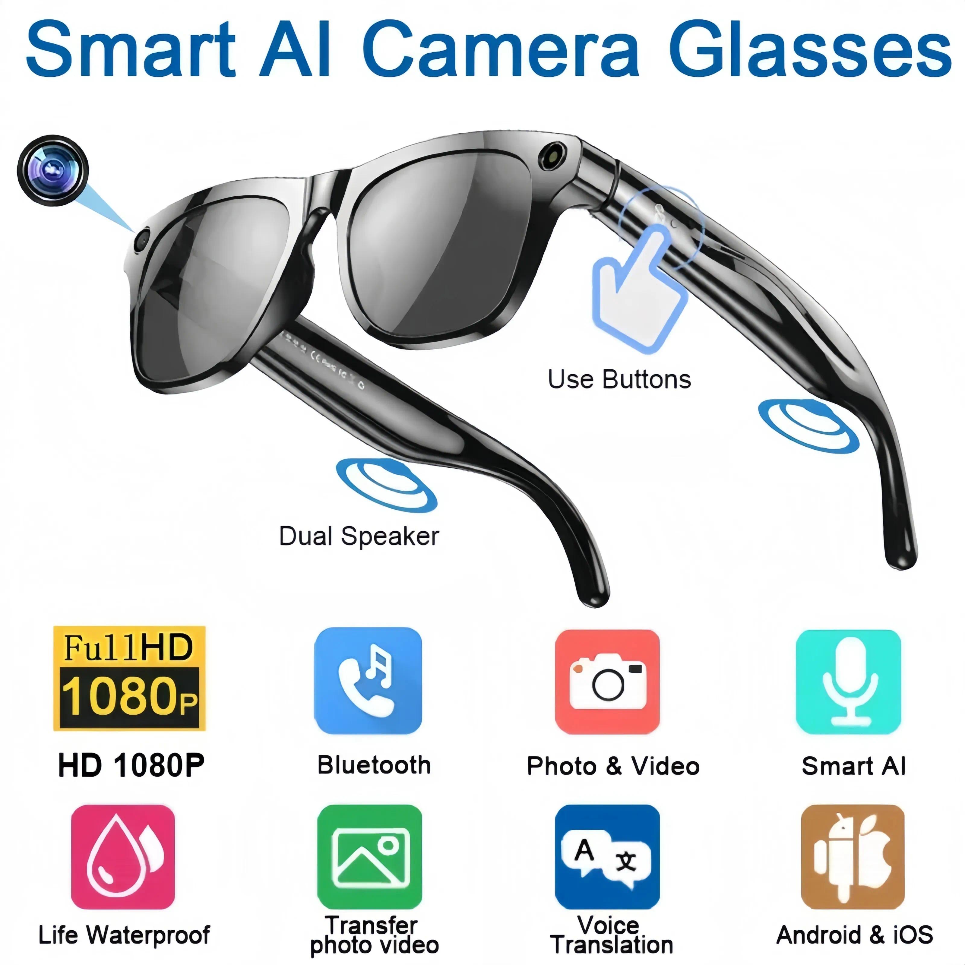 Multi functional AI glasses 12 megapixel high definition camera instant translation voice command anti shake music and call support anti blue lig-image-1105119670