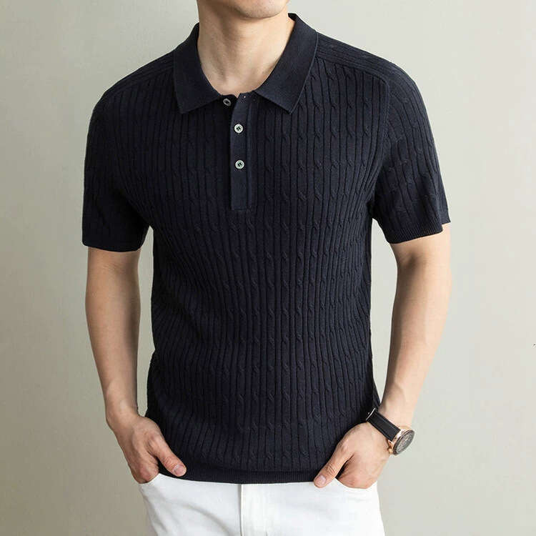 Designer 2026 Summer New Men's Tencel Linen Knit Polo Shirt With Turn-down Collar, Short Sleeve, Old Money Style, Business Casual, Breathable L