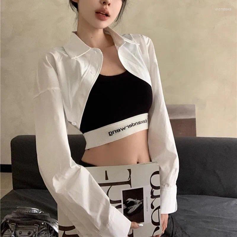 Women's Blouses Summer Fashion Super Short Shirts For Women Streetwear High Waist Long Sleeve Blouse Woman Solid Color All-Match Crop Tops
