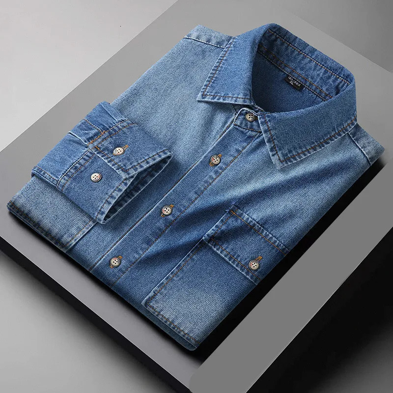 Autumn Cotton Denim Shirts Men Slim Fit Smart Casual Solid Color Long Sleeve Mens Jeans Shirt Fashion Male 2265 260508