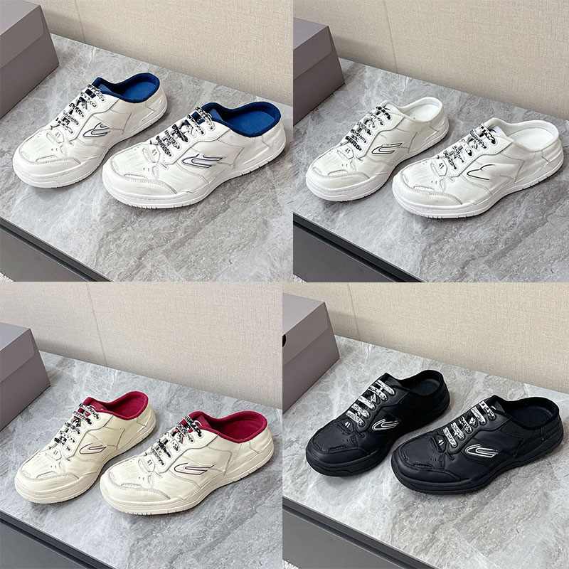 Mens Womens Hamptons Worn Out Sneaker Genuine Leather Designer Raw Edge Visible Stitching Boken Shoes Couple Summer Sports Half Slippers Made China