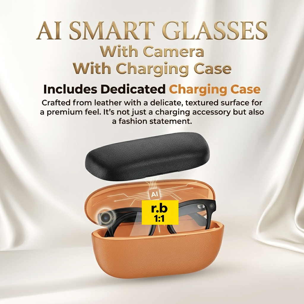 AI Smart Glasses with Camera, Charging Case, Anti-Blue Light Photochromic Lenses, 8MP Camera with Anti-Shake Video Recording, and AI Real-Time Tr-image-1105205881