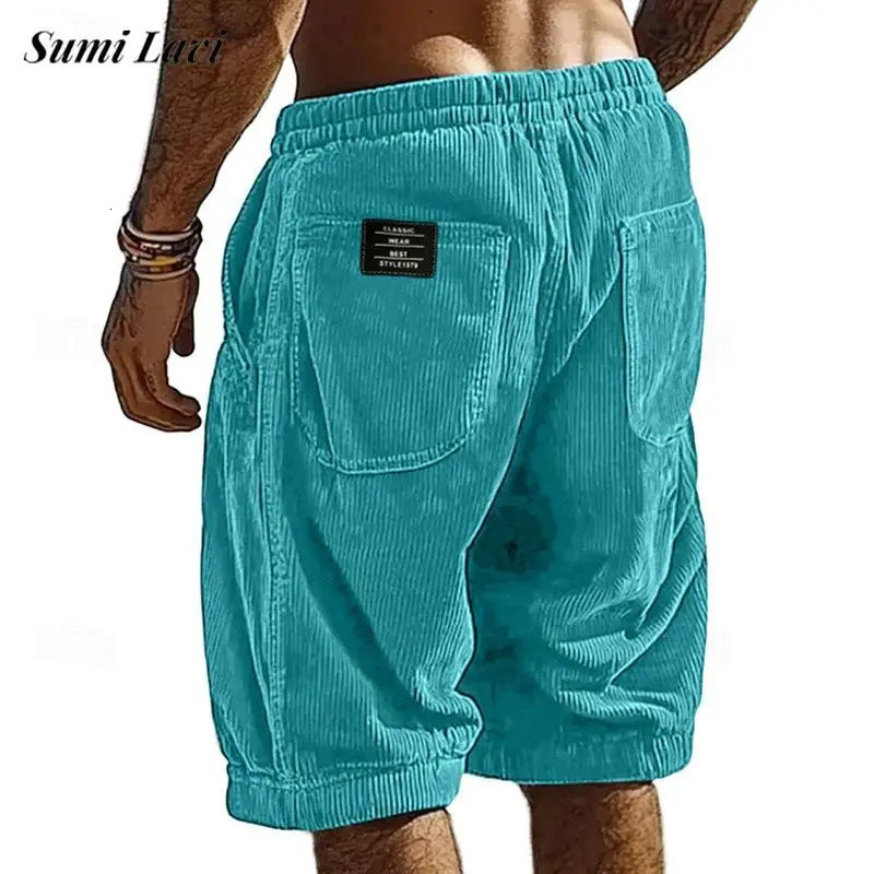 2026 Summer Casual Mens Solid Color Bottoms Vintage Striped Textured Corduroy Shorts Men Daily Leisure Loose Straight Short Pant 260508