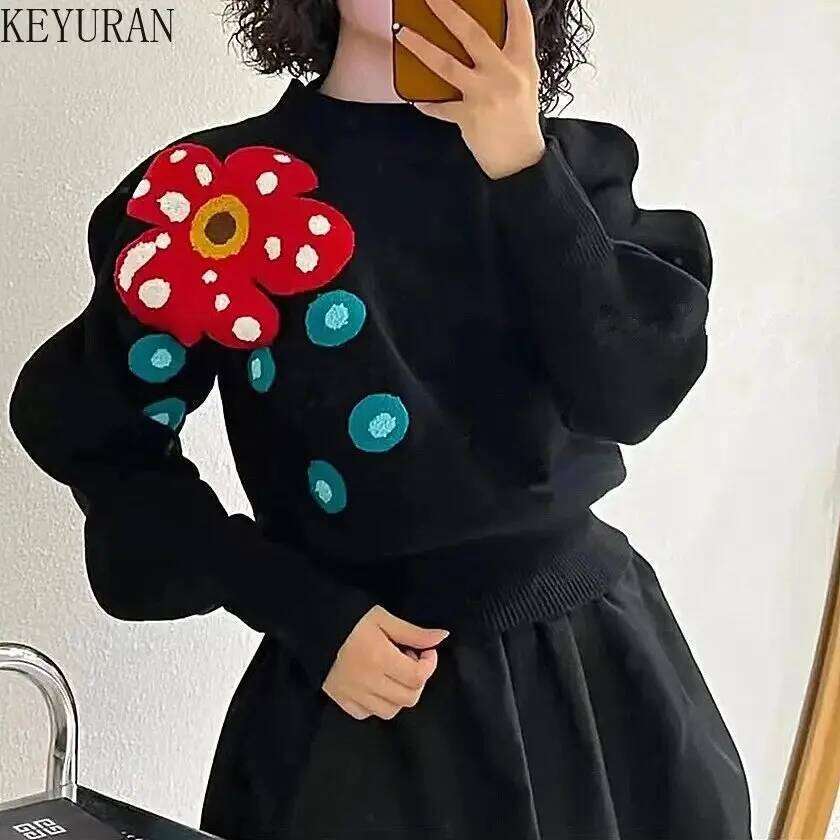 Autumn Winter Knitted Sweaters Women Pullovers Korean Fashion Ruffles Sleeve 3D Flowers Knitwear Top Sweater Sueter Mujer Jumper Mdng260508