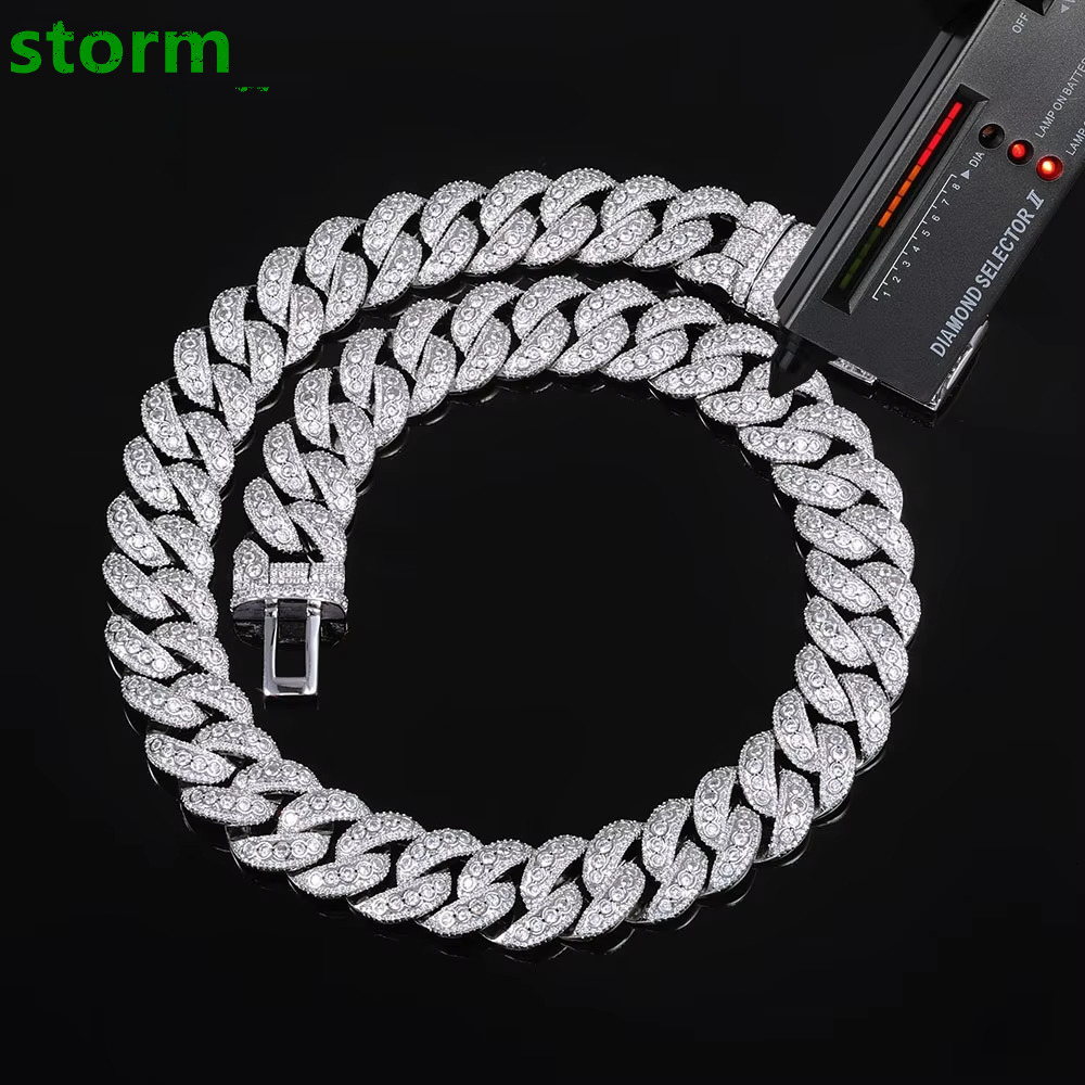 S925 Sterling Silver D Color Moissanite Cuban Link Chain Necklace 18mm Long Chunky Necklace Hip Hop Jewelry