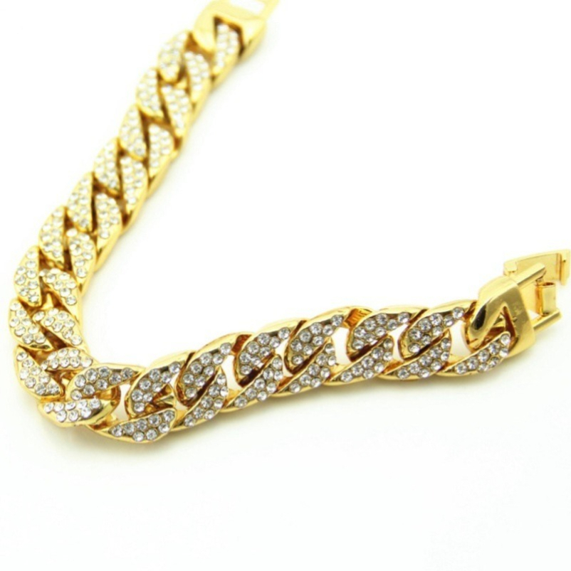 Mens Iced Out Chain Bracelets Gold Cuban Link Chain Miami Bracelet 2018 New Fashion Hip Hop Jewelry