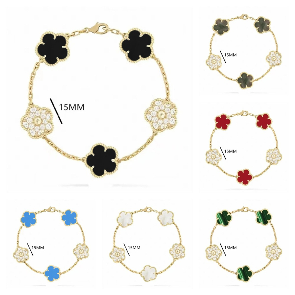 luxury diamond bracelet jewlery designer for women 5 flower clover bracelet 18k gold stainless steel jewelry agate onyx charm bracelet jewelry fo-image-1105053549