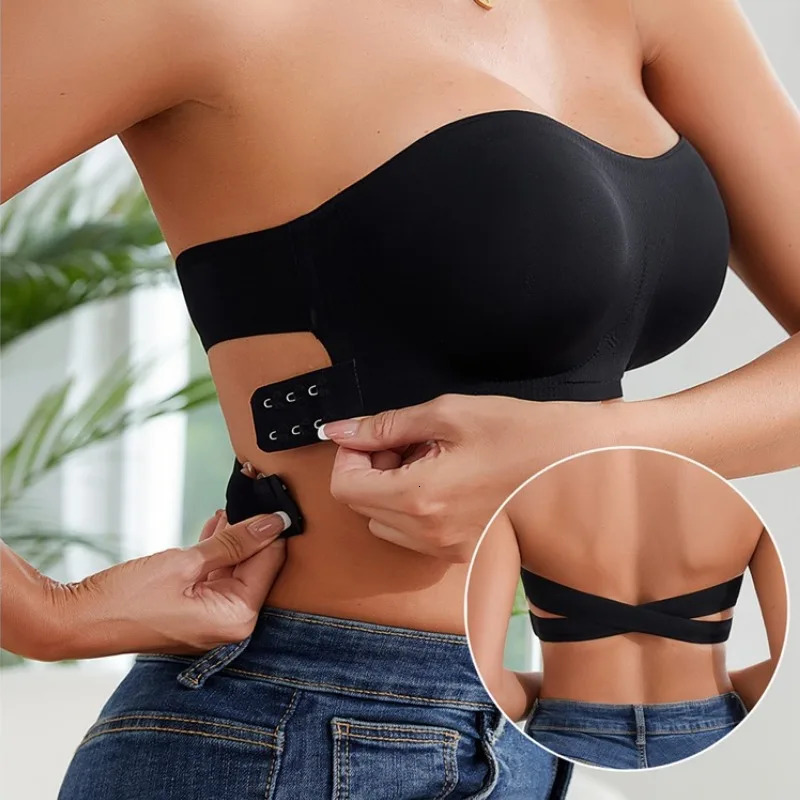 Womens Sexy Strapless Push Up Bra Removable Padded Seamless Ice Silk Top Women Invisible Beauty Back Anti-slip Off-shoulder Bra 260506