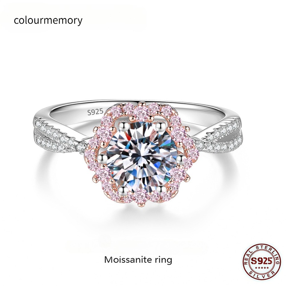 Crown Halo Moissanite Ring 925 Sterling Silver D Color VVS1 Engagement Ring-image-1105083853