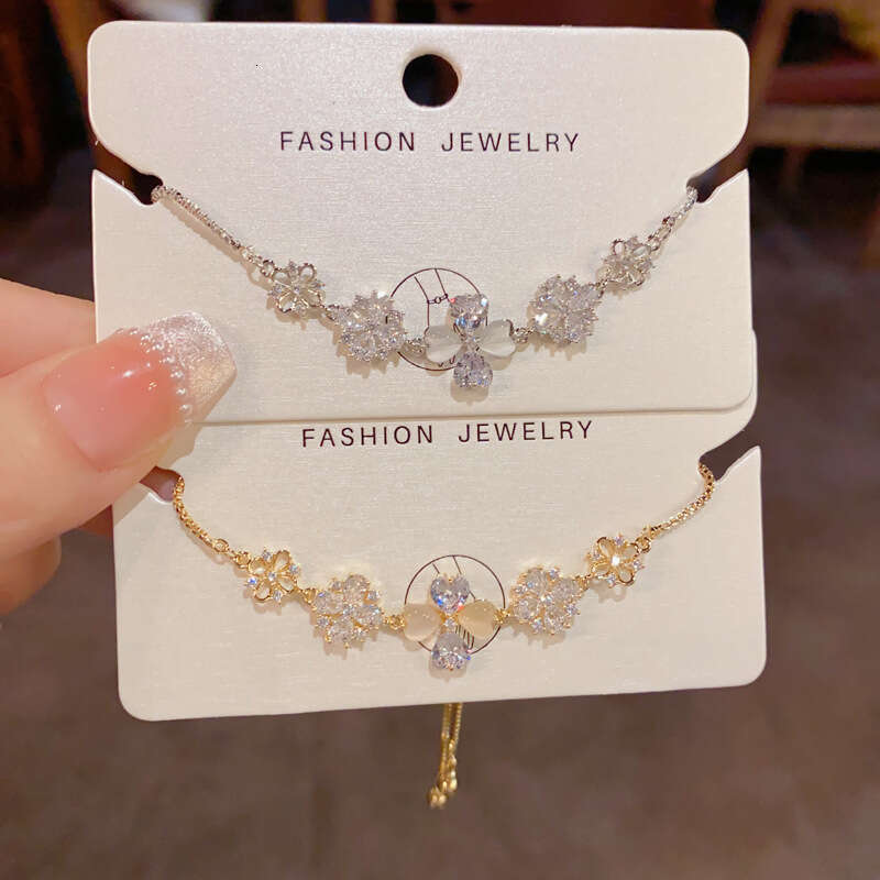 Fashionable Stylish Women's Bracelet With Diamonds Cat's Eye Stone, Featuring Floral And Petal Designs-image-1105100968