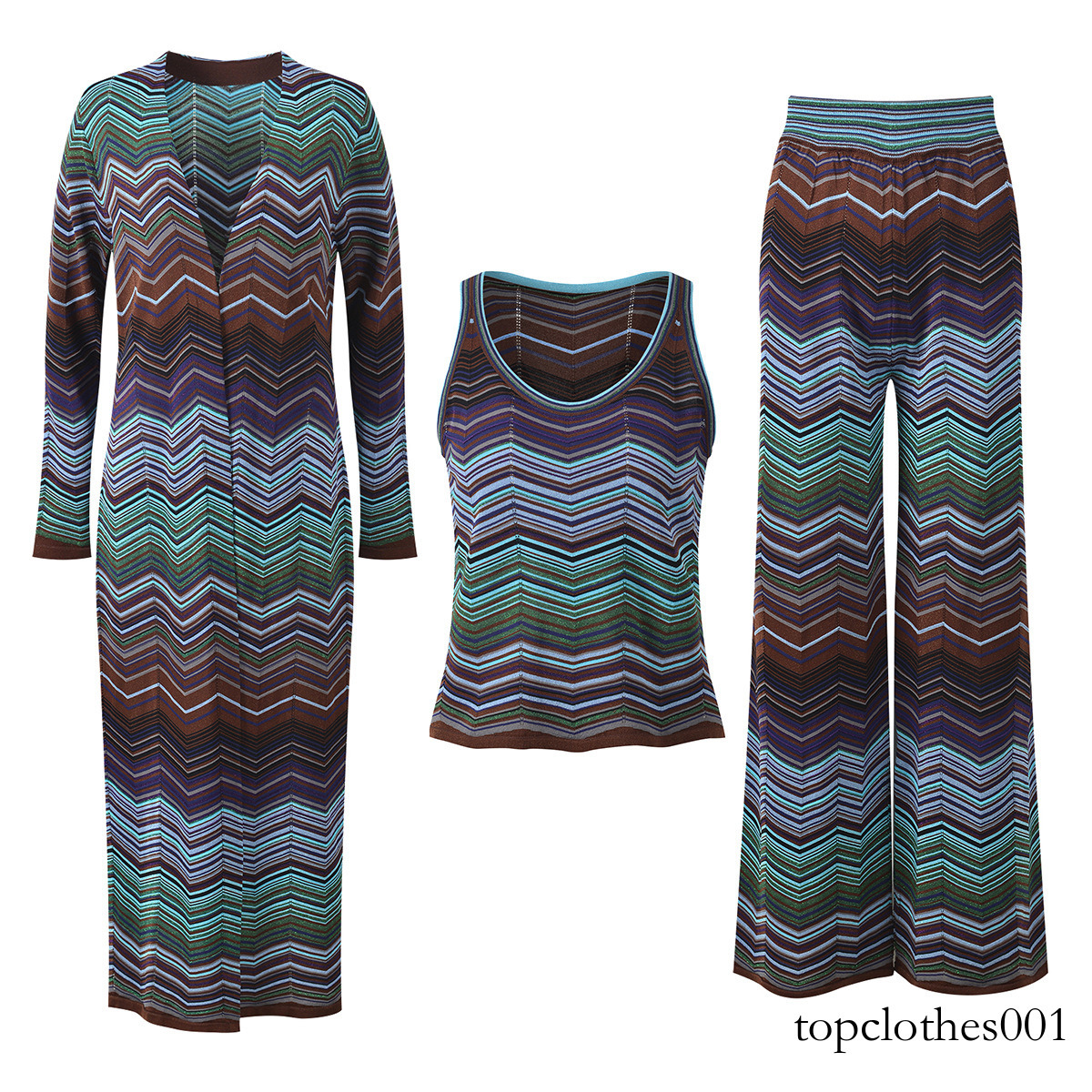 2026 Cárdigan (bata) largo a rayas degradadas de estilo nuevo de verano + camiseta camisola delgada + conjunto de traje de 3 piezas con pantalones r