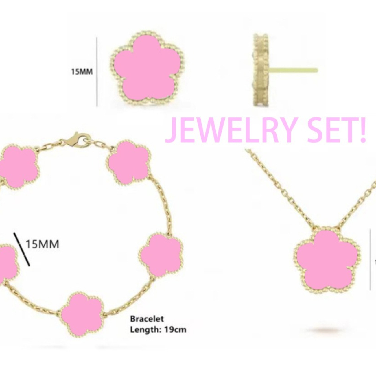 necklace designer for women jewelry set pink and gold clover bracelet necklaces earrings studs 18k gold silver jewelry flower bracelet jewlery se-image-1105050917