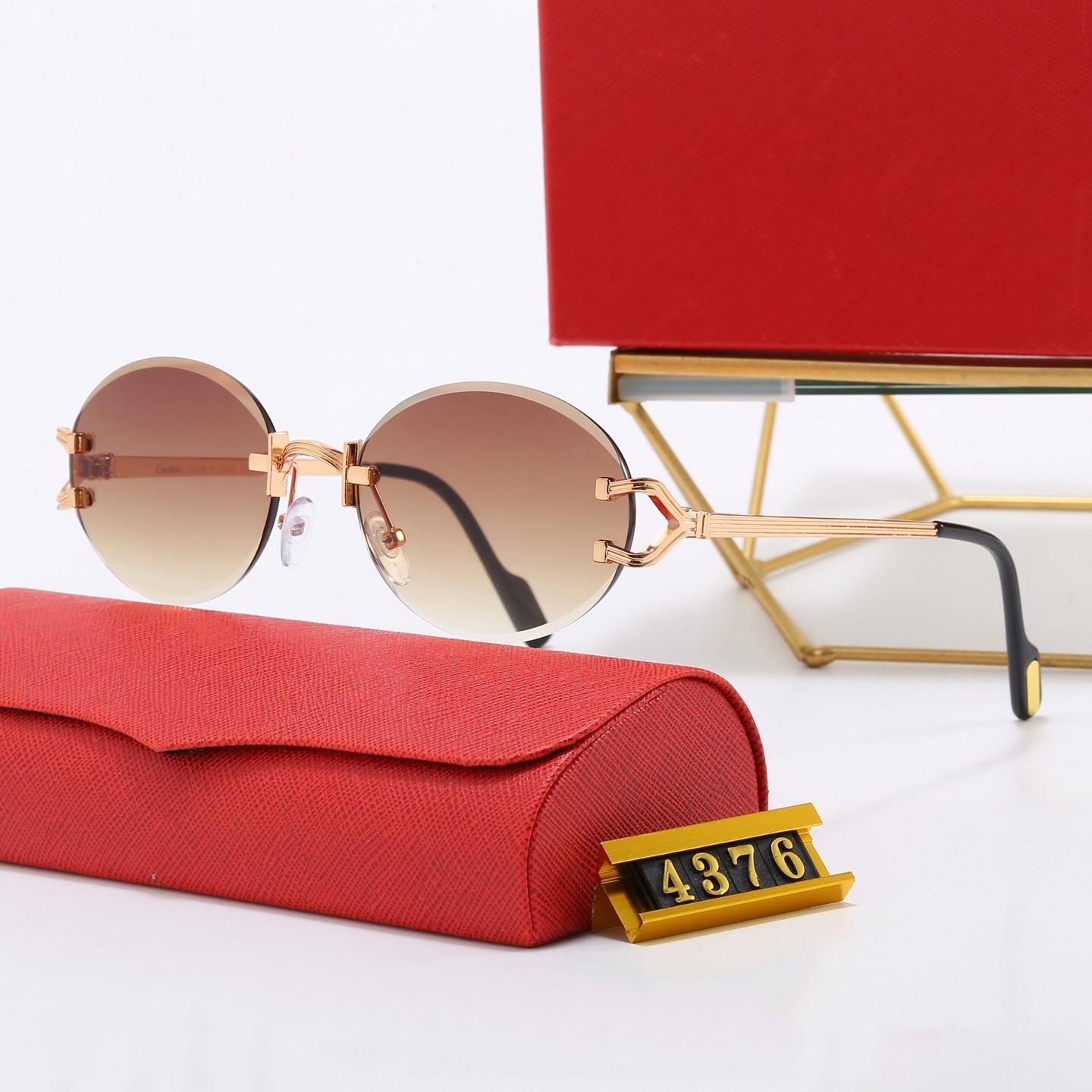 Retro Round Rimless Sunglasses for Women Men, Vintage 90s Metal Bridge Geometric Design, Luxury Old Money Aesthetic Glasses, Elegant Gold Rose-Gold
