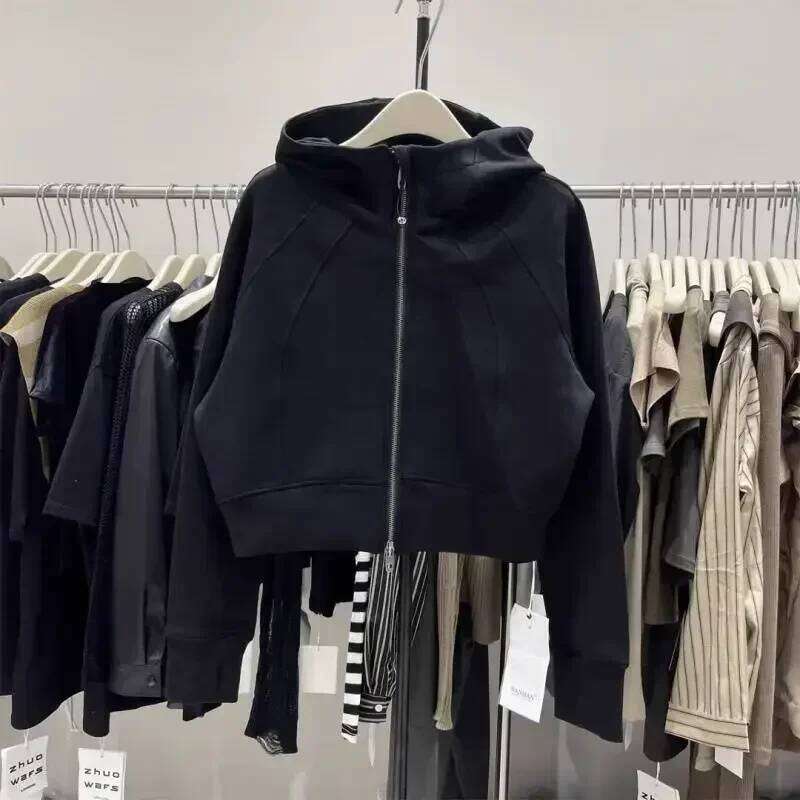 Solid Color Hoodie Women's Korean Version Retro Style Short Cropped Jacket Casual Zip-Up Hooded Sweatshirt With Long Sleeve Jack Mdng260508