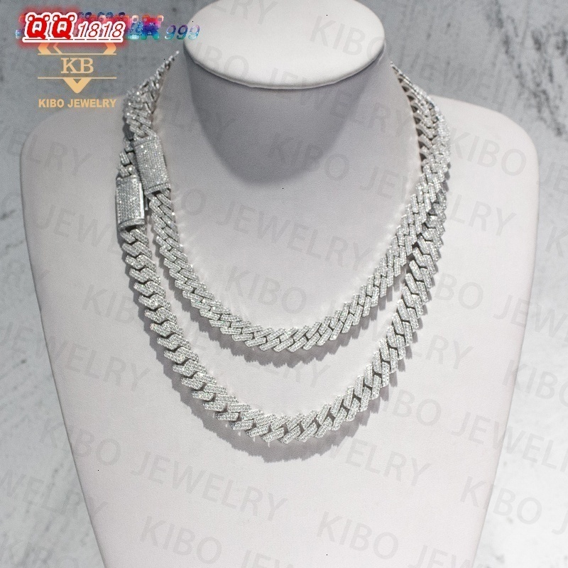 2026Ready to Ship KIBO Mens Hip Hop Iced Out Platinum Plated Silver 12mm VVS Moissanite Cuban Link Chain