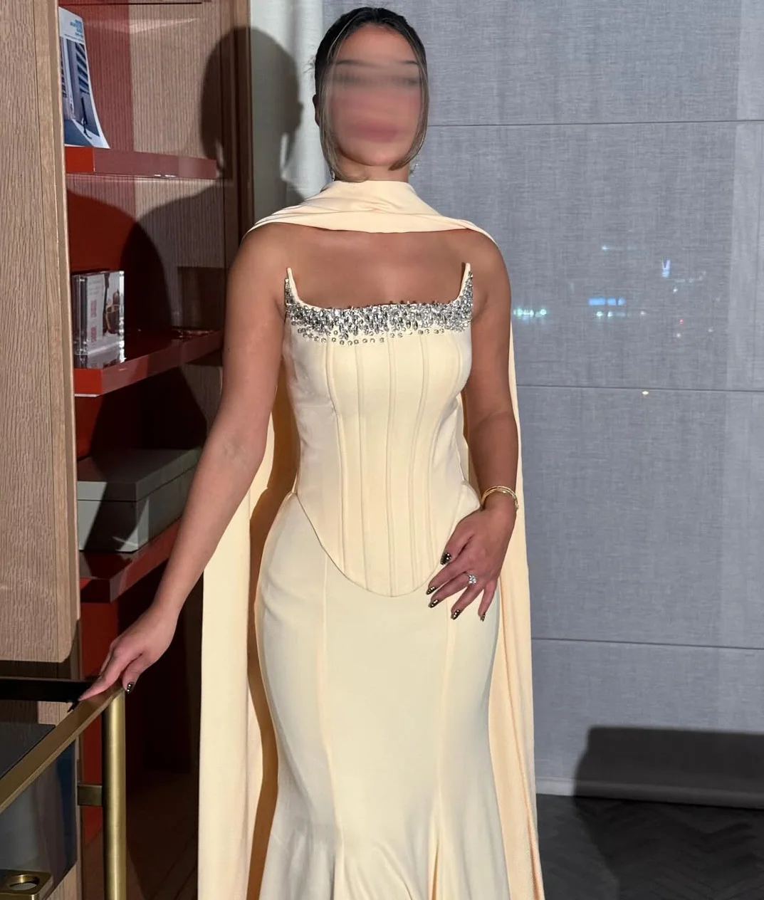 Sexy Yellow Mermaid Formal Prom Dresses 2026 Warp Strapless Beads Crystal Satin Floor Length Evening Gala Party Gowns Pageant Birthday Dress Robe De