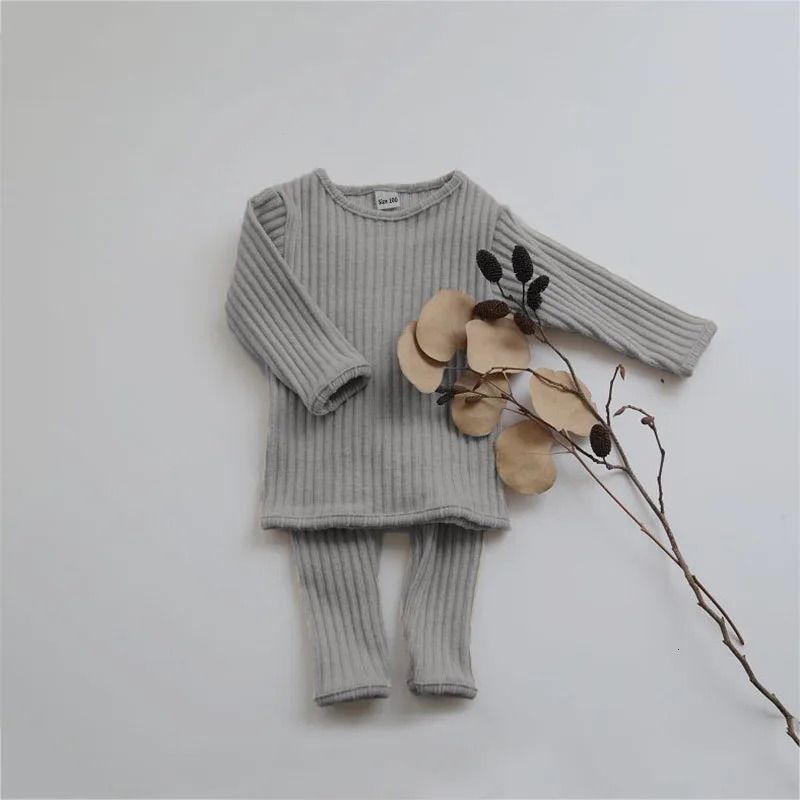 k1583 Spring Winter Toddler Baby Clothes Sets Girls Boys Knit Sweater Tops Leggings Children Pajamas Kids Thermal Underwear For