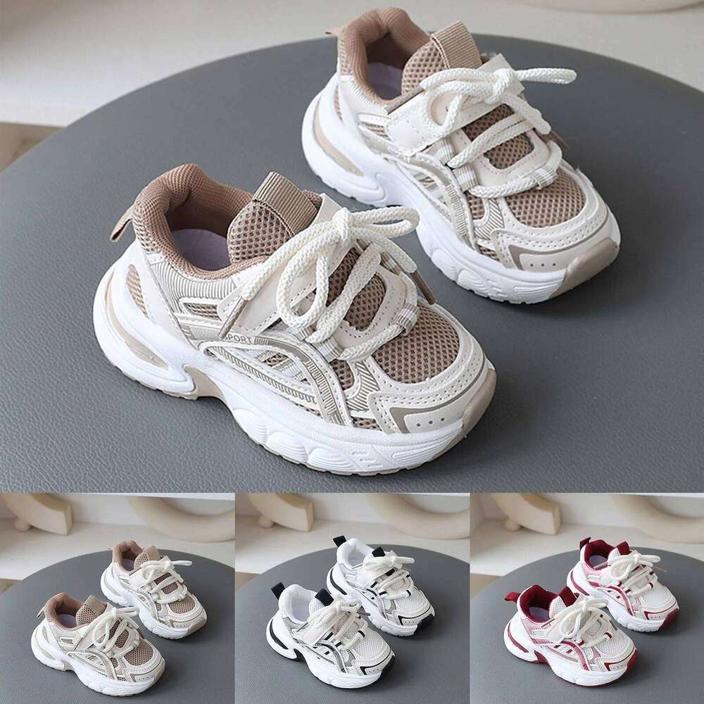Spring Children'S Mesh Casual Lace Up Patchwork Color Block Breathable Sports Shoes Teen Running Flats 26H0508