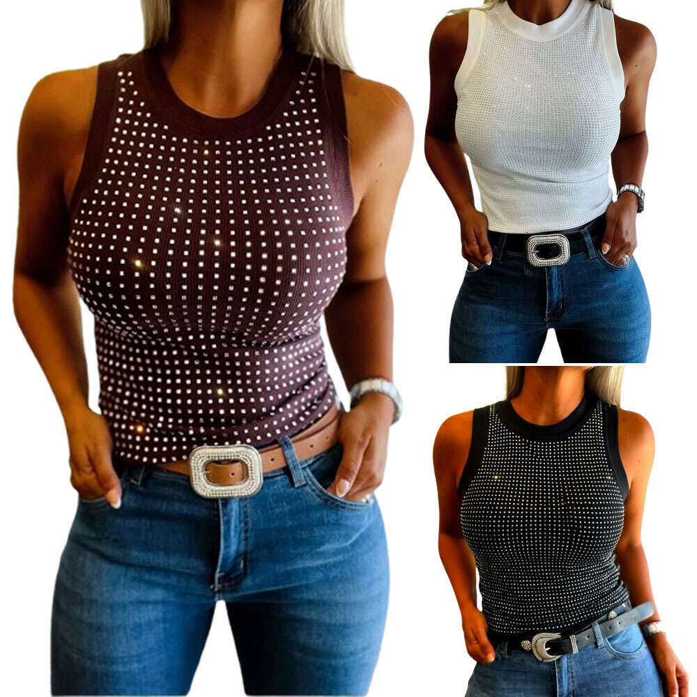 2026 Summer European and A13 American New Round Neck Solid Color Ribbed Embossed Tank Top, Sexy Women's Inner and Outer Layers