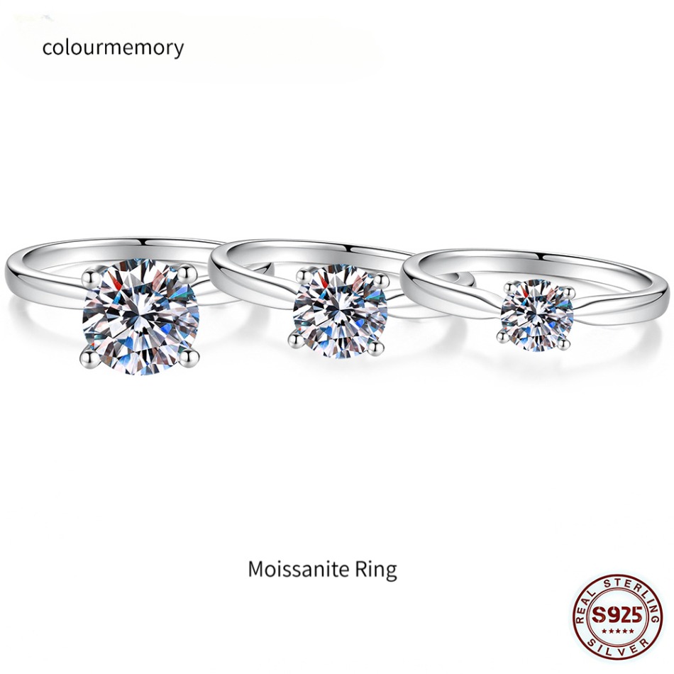 4 Prong Moissanite Solitaire Ring 925 Sterling Silver D Color VVS1 Engagement Ring-image-1105137113