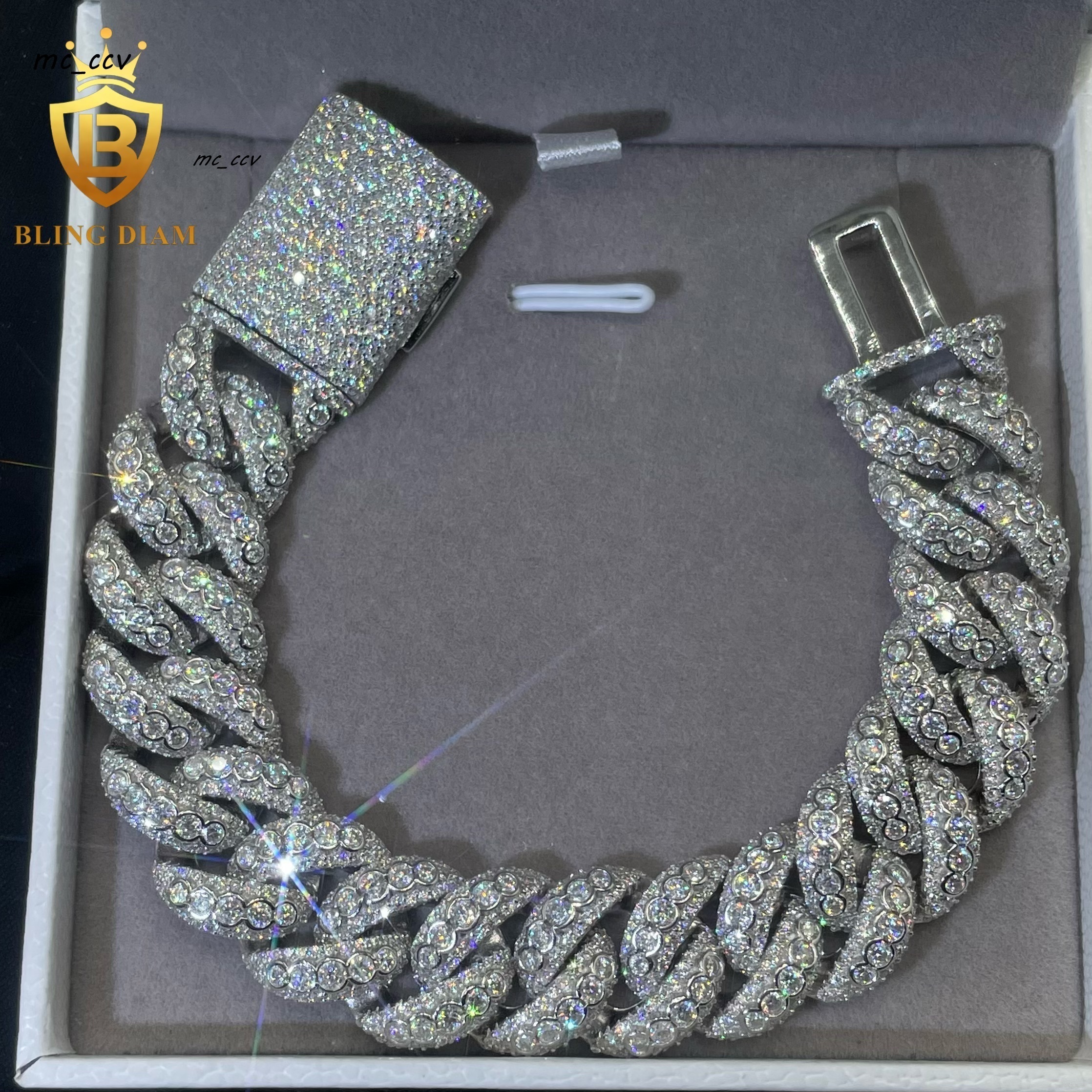 GRA Certified 925 Sterling Silver 15mm VVS Moissanite Ice Out Cuban Link Bracelet Hip Hop Jewelry for Men Pass Diamond Test