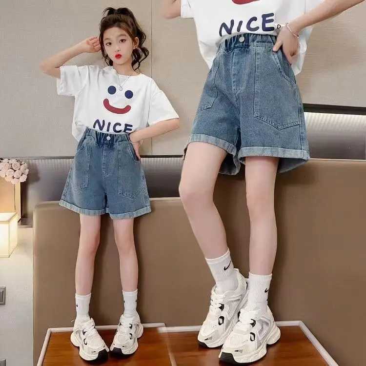 2026 Summer New Arrival Teen Girls Denim Shorts Clothes for 5-14 Years Kids Child Elastic Waist Fashion Pocket Design ShortsT260508