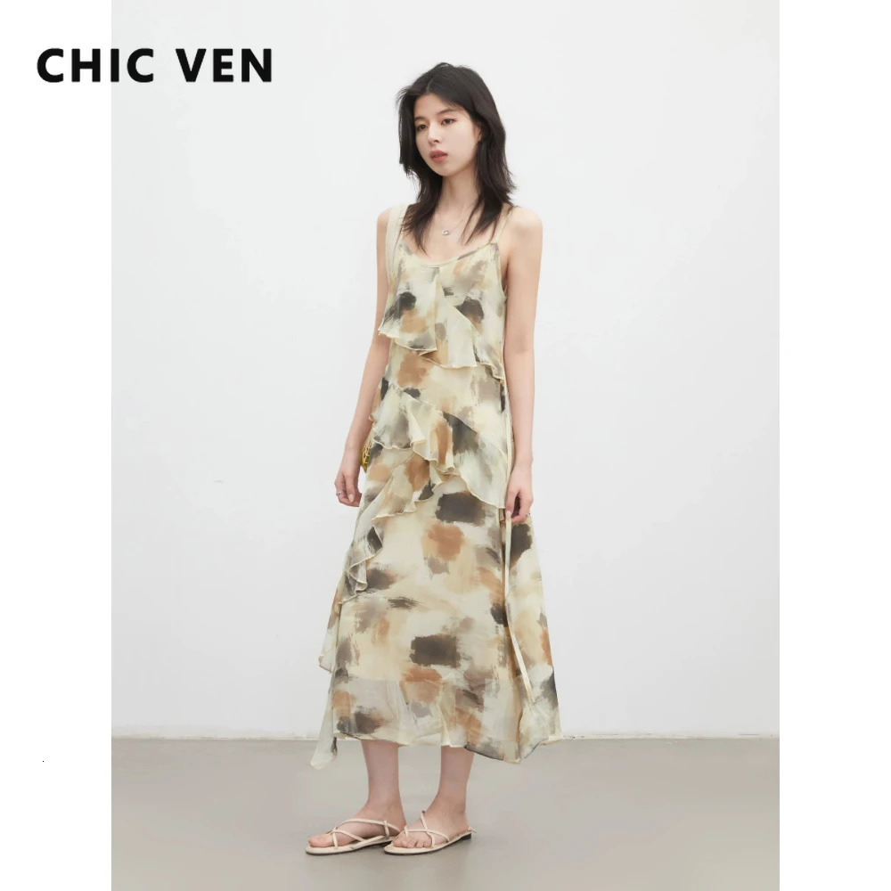 CHIC VEN Fashion Women Dresses Slim Casual Asymmetrical Ruffled Ladies Suspender Dress Sleeveless Spring Summer 2026 260430
