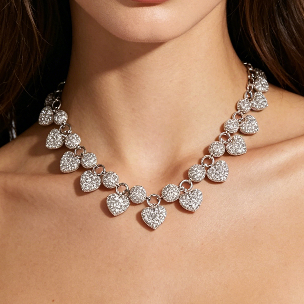 Hip Hop Bling cubique zircone coeur breloque perles rondes collier chaînes tour de cou pour les femmes mode amour Ins tendance femmes Bijoux acce