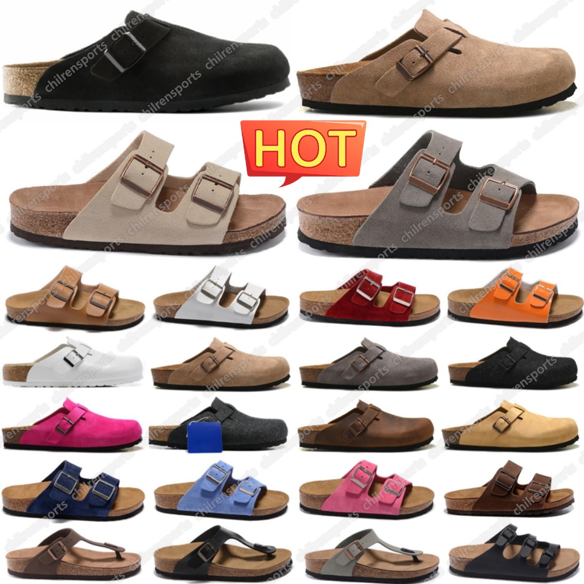 Designer Mens Slippers clogs clog Sandals Grey Suede Grey Suede Taupe Black Mocha Boston soft Leather Loafers for Men Women Platform slides