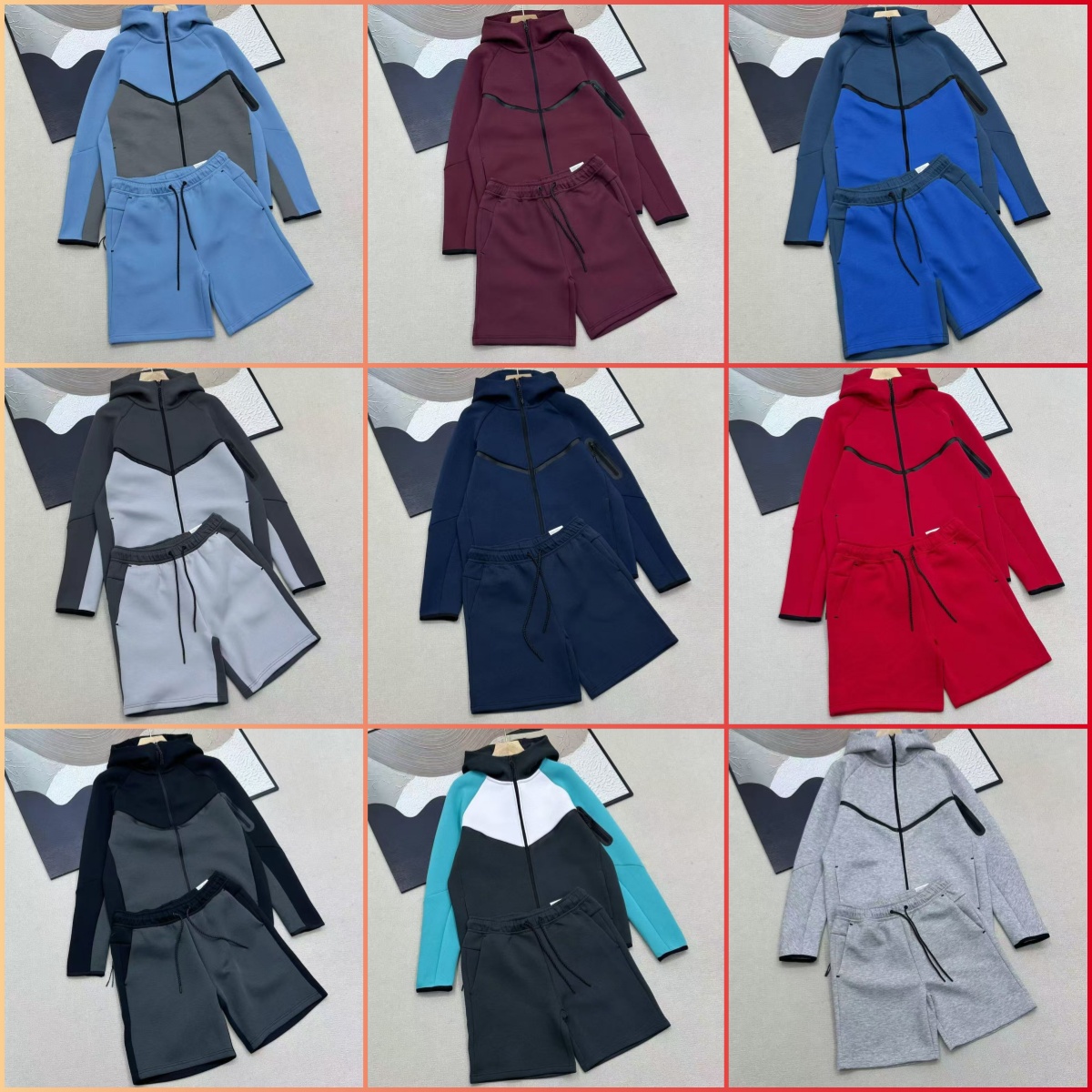 Mens Tracksuit Designer Hooded Zip-Up Jacket Shorts 2 Piece Women Set Color Block Casual Trendy Summer Sportswear Tech fleece