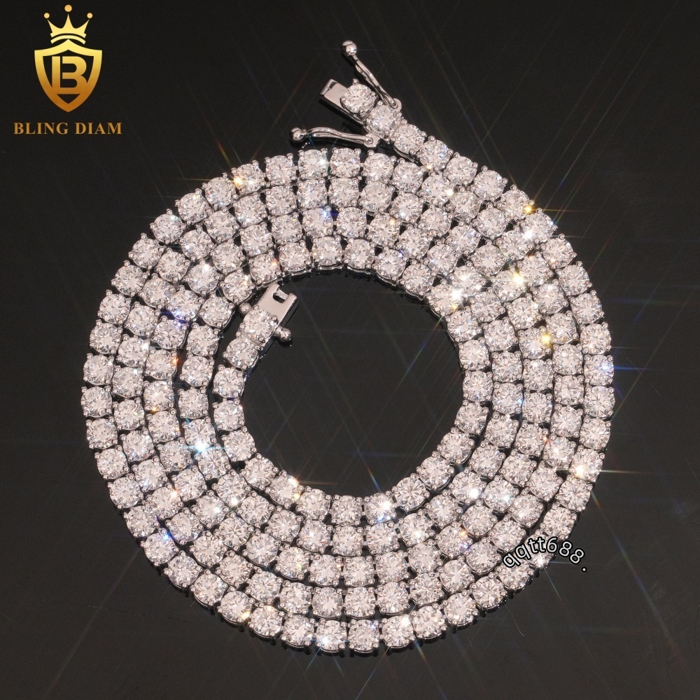 Factory Custom Hip Hop 3mm Lab Grown Diamond 925 Sterling Silver Tennis Necklace for Men Women Gift Party