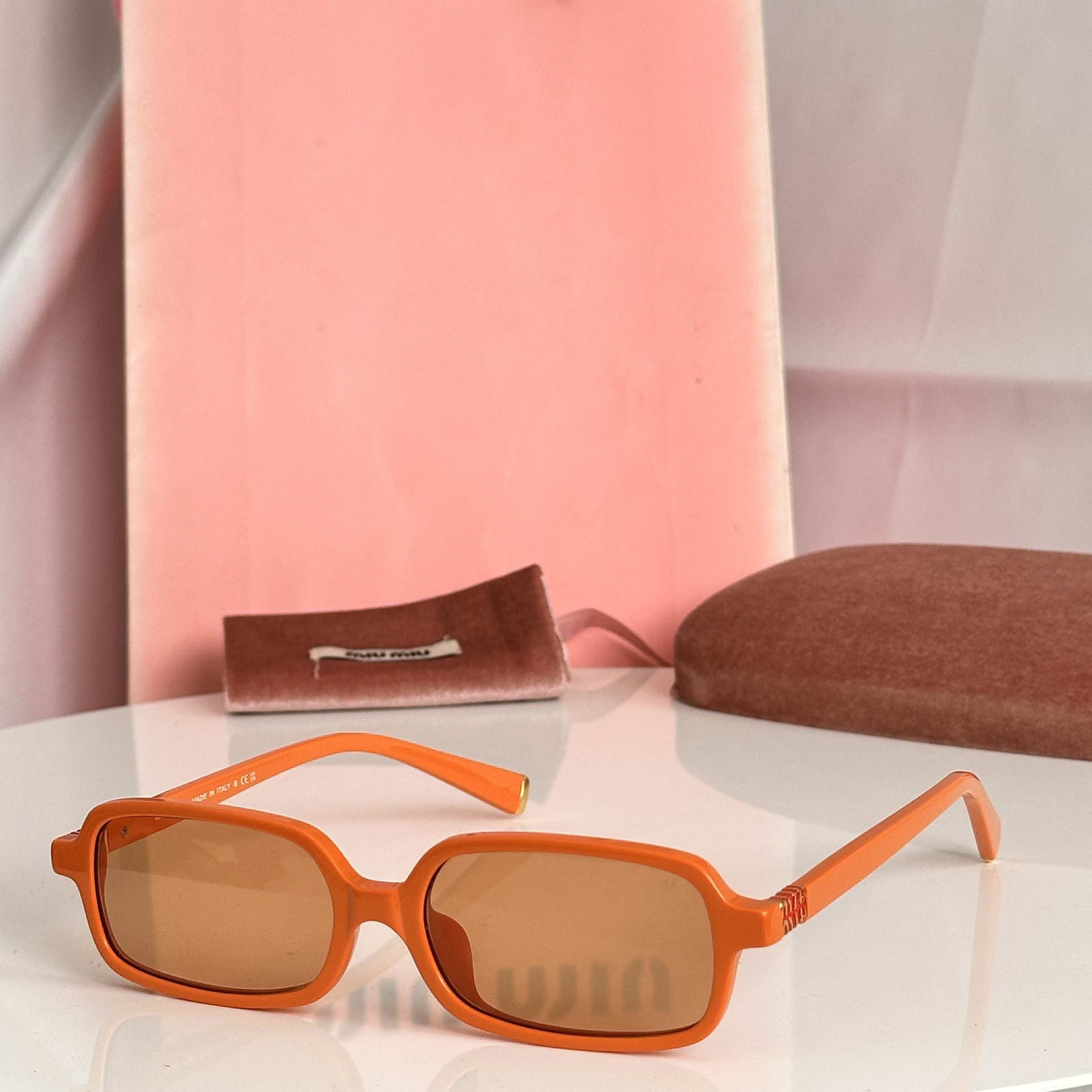 Y2K Style Orange Rectangle Sunglasses, Acetate Frame with Brown Lenses for Women Designer Inspired Retro Style