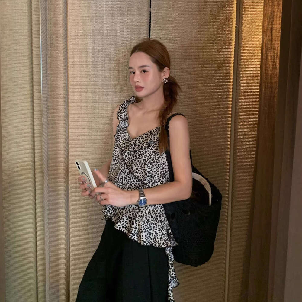 American Retro Hot Girl Leopard Print Sexy Backless Camisole Top For Women Makoufei