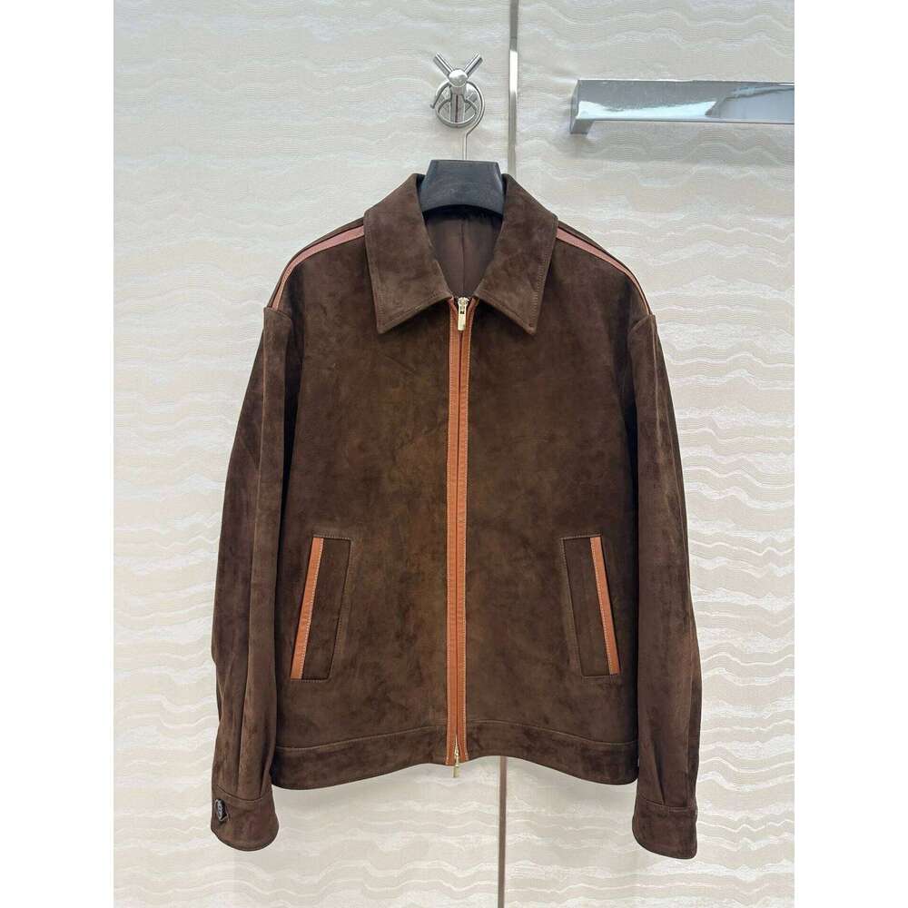 Retro Brown Suede Faux Fur Collar Jacket Women's Coat Loose Fit Slimming Leather Trim Vintage Style Casual Outerwear Mdng260508