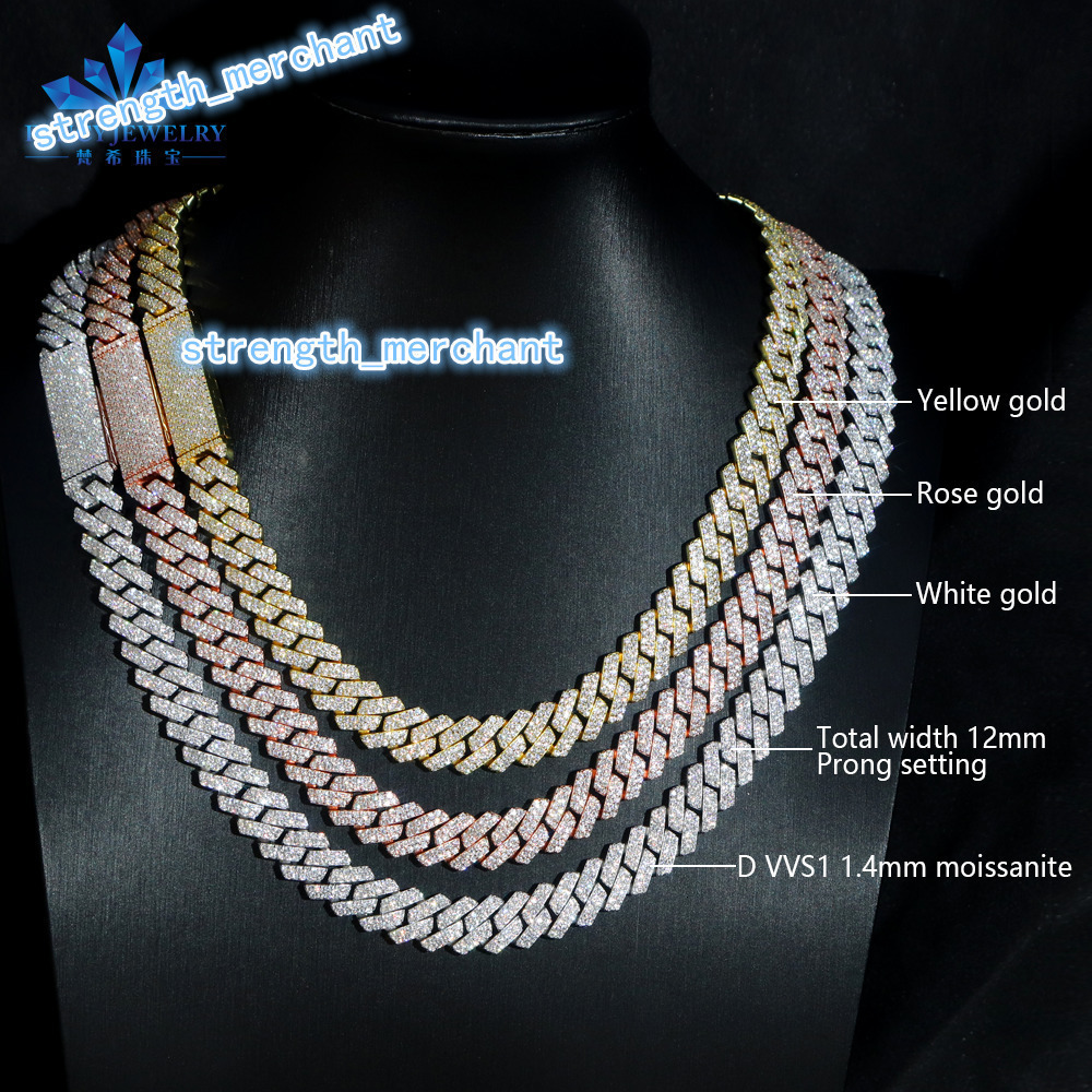 Fancy Jewelry GRA Certified 925 Sterling Silver VVS Moissanite Cuban Link Chain