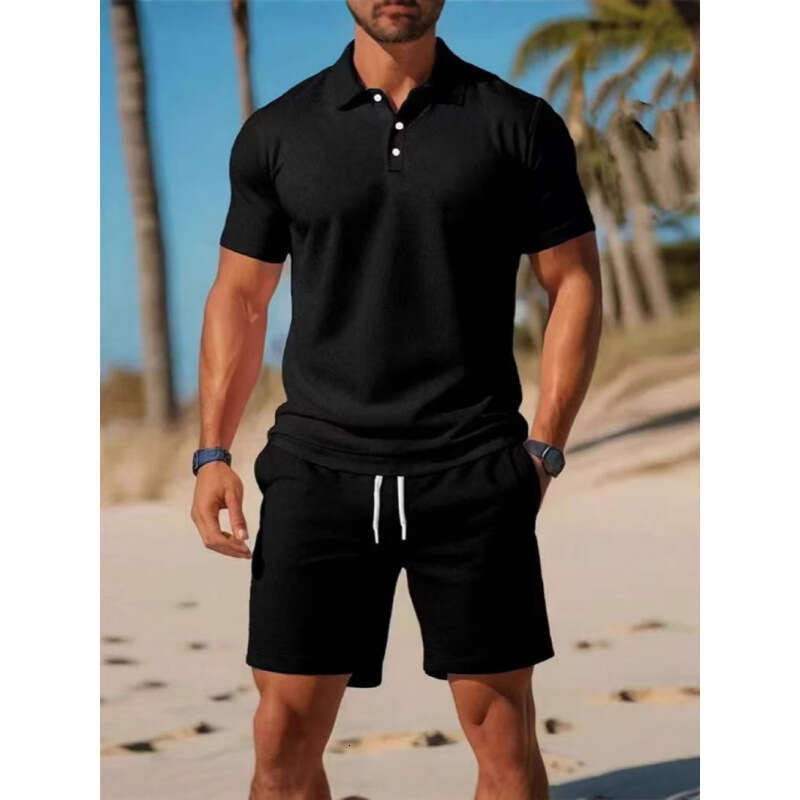 Designer Luxury 2026 Men's Summer Casual Sports Versatile Slim Fit Short Sleeve Fashion Polo Shirt And Shorts Set Free Shipping